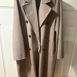 Mango Women's Handmade Oversized Wool Coat-NWT, neutral tan color.